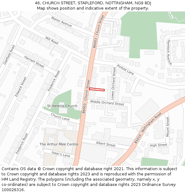 46, CHURCH STREET, STAPLEFORD, NOTTINGHAM, NG9 8DJ: Location map and indicative extent of plot