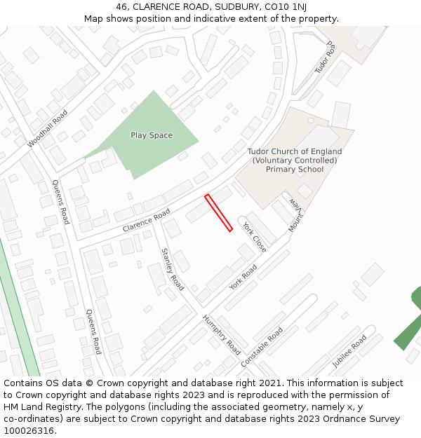 46, CLARENCE ROAD, SUDBURY, CO10 1NJ: Location map and indicative extent of plot