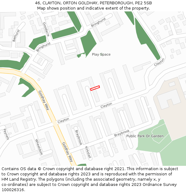 46, CLAYTON, ORTON GOLDHAY, PETERBOROUGH, PE2 5SB: Location map and indicative extent of plot