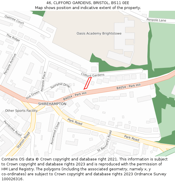 46, CLIFFORD GARDENS, BRISTOL, BS11 0EE: Location map and indicative extent of plot