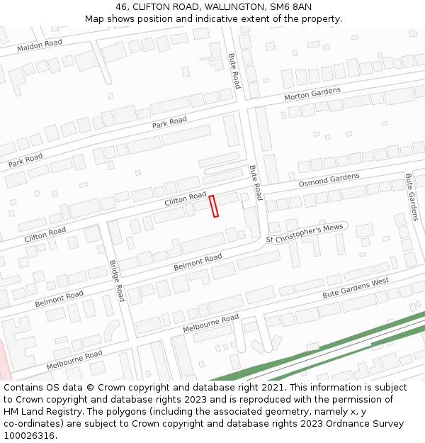 46, CLIFTON ROAD, WALLINGTON, SM6 8AN: Location map and indicative extent of plot