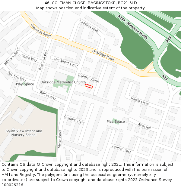 46, COLEMAN CLOSE, BASINGSTOKE, RG21 5LD: Location map and indicative extent of plot
