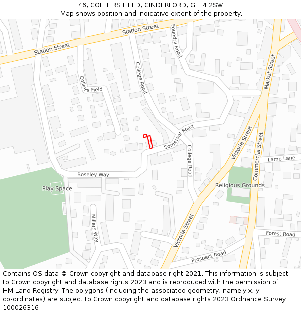 46, COLLIERS FIELD, CINDERFORD, GL14 2SW: Location map and indicative extent of plot