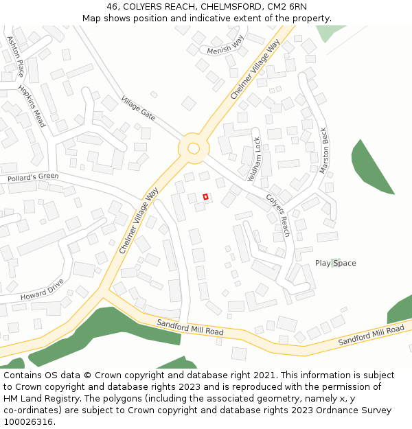 46, COLYERS REACH, CHELMSFORD, CM2 6RN: Location map and indicative extent of plot