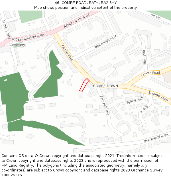 46, COMBE ROAD, BATH, BA2 5HY: Location map and indicative extent of plot