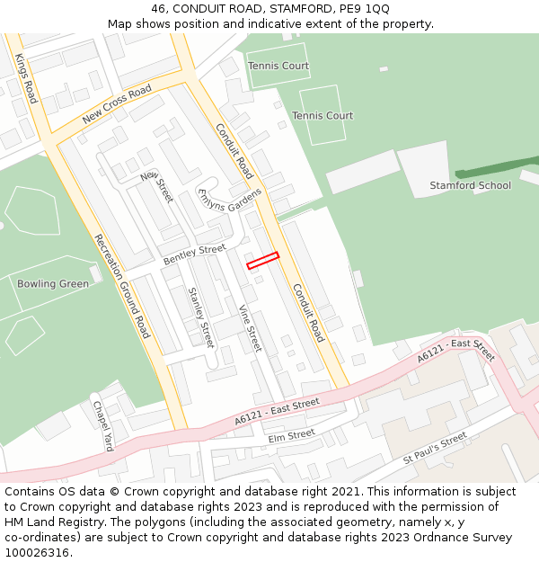 46, CONDUIT ROAD, STAMFORD, PE9 1QQ: Location map and indicative extent of plot