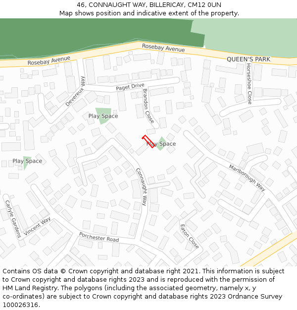 46, CONNAUGHT WAY, BILLERICAY, CM12 0UN: Location map and indicative extent of plot