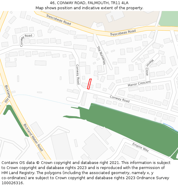 46, CONWAY ROAD, FALMOUTH, TR11 4LA: Location map and indicative extent of plot