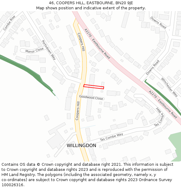 46, COOPERS HILL, EASTBOURNE, BN20 9JE: Location map and indicative extent of plot
