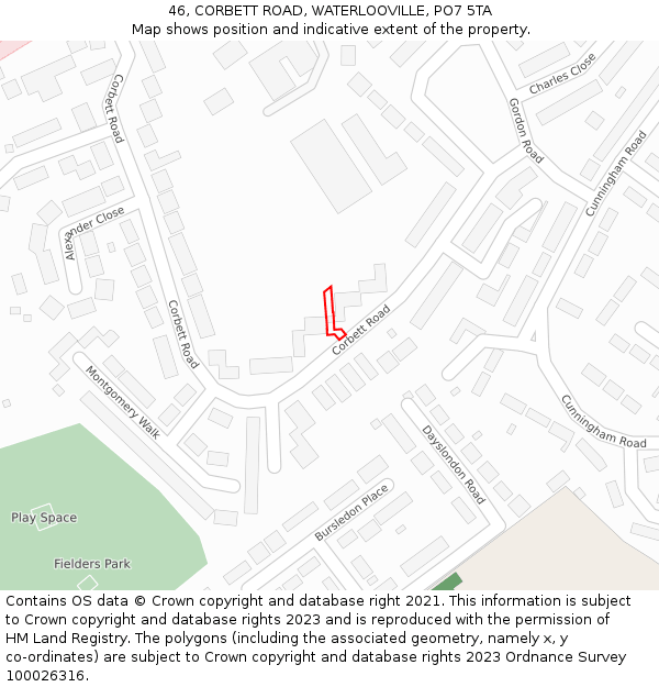 46, CORBETT ROAD, WATERLOOVILLE, PO7 5TA: Location map and indicative extent of plot