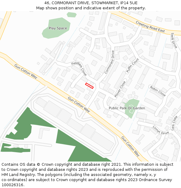 46, CORMORANT DRIVE, STOWMARKET, IP14 5UE: Location map and indicative extent of plot