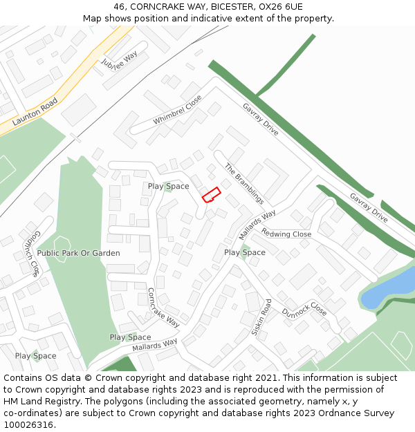 46, CORNCRAKE WAY, BICESTER, OX26 6UE: Location map and indicative extent of plot