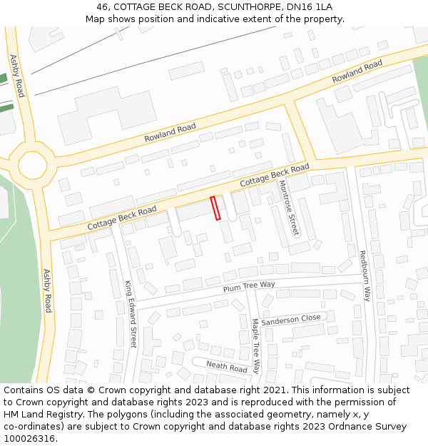 46, COTTAGE BECK ROAD, SCUNTHORPE, DN16 1LA: Location map and indicative extent of plot