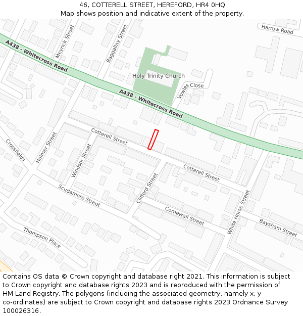 46, COTTERELL STREET, HEREFORD, HR4 0HQ: Location map and indicative extent of plot