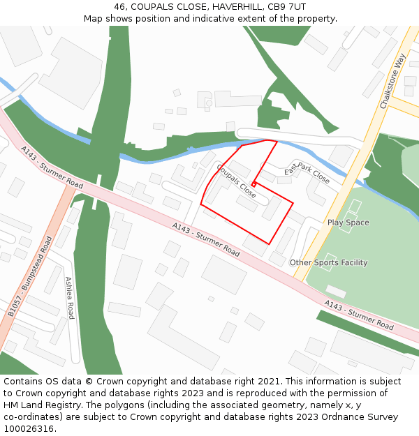 46, COUPALS CLOSE, HAVERHILL, CB9 7UT: Location map and indicative extent of plot