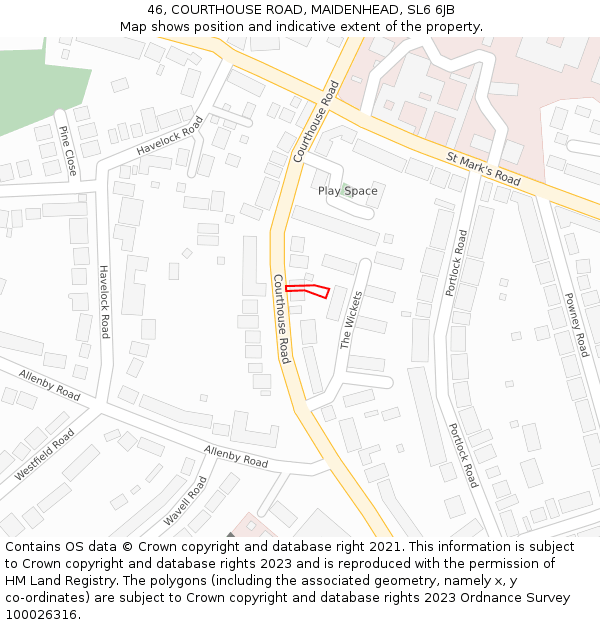 46, COURTHOUSE ROAD, MAIDENHEAD, SL6 6JB: Location map and indicative extent of plot