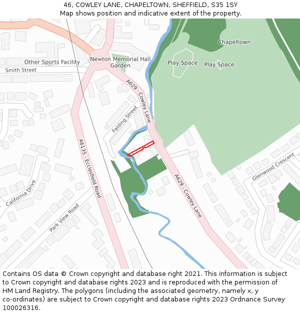 46, COWLEY LANE, CHAPELTOWN, SHEFFIELD, S35 1SY: Location map and indicative extent of plot