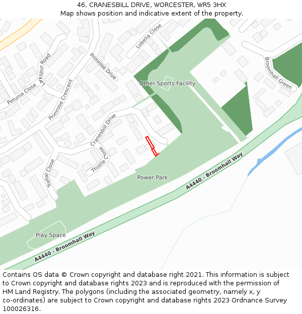 46, CRANESBILL DRIVE, WORCESTER, WR5 3HX: Location map and indicative extent of plot