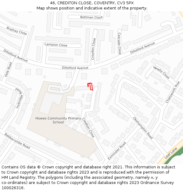 46, CREDITON CLOSE, COVENTRY, CV3 5PX: Location map and indicative extent of plot