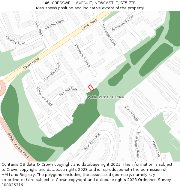 46, CRESSWELL AVENUE, NEWCASTLE, ST5 7TR: Location map and indicative extent of plot