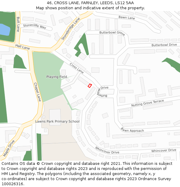 46, CROSS LANE, FARNLEY, LEEDS, LS12 5AA: Location map and indicative extent of plot
