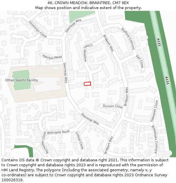 46, CROWN MEADOW, BRAINTREE, CM7 9EX: Location map and indicative extent of plot