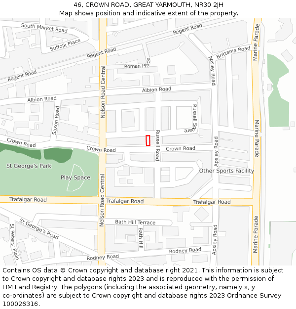 46, CROWN ROAD, GREAT YARMOUTH, NR30 2JH: Location map and indicative extent of plot