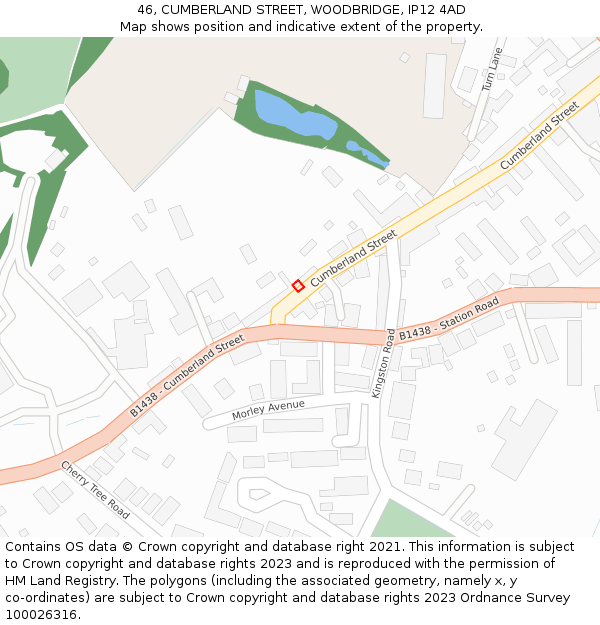 46, CUMBERLAND STREET, WOODBRIDGE, IP12 4AD: Location map and indicative extent of plot