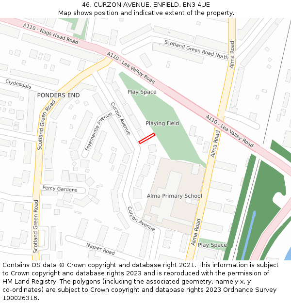 46, CURZON AVENUE, ENFIELD, EN3 4UE: Location map and indicative extent of plot