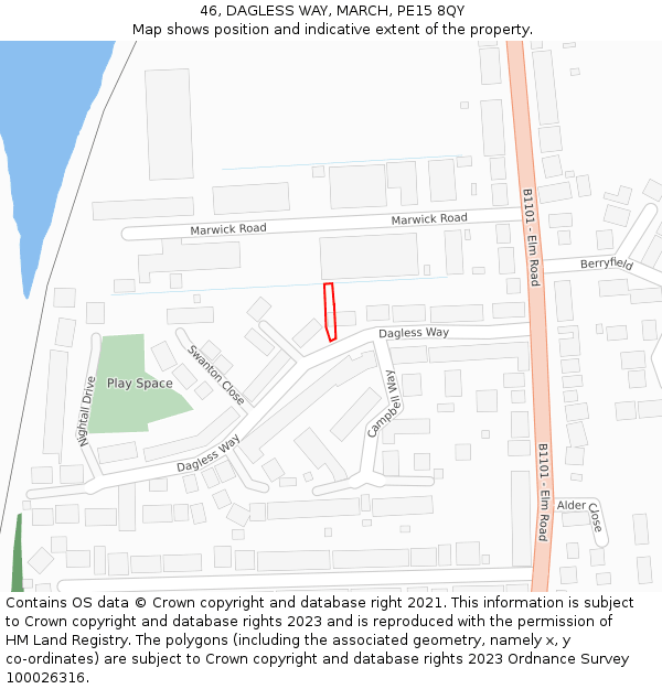 46, DAGLESS WAY, MARCH, PE15 8QY: Location map and indicative extent of plot