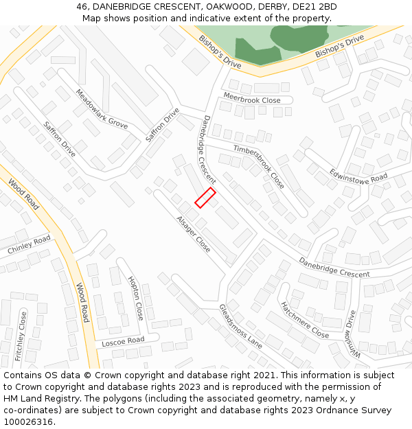 46, DANEBRIDGE CRESCENT, OAKWOOD, DERBY, DE21 2BD: Location map and indicative extent of plot