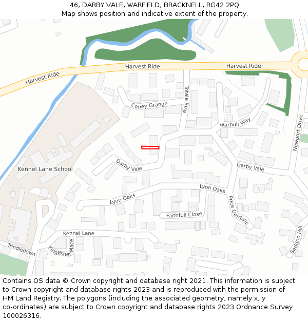 46, DARBY VALE, WARFIELD, BRACKNELL, RG42 2PQ: Location map and indicative extent of plot