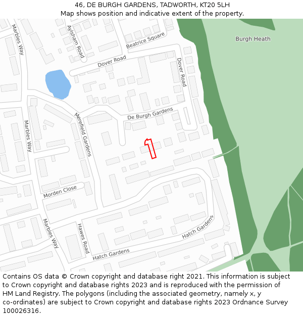 46, DE BURGH GARDENS, TADWORTH, KT20 5LH: Location map and indicative extent of plot
