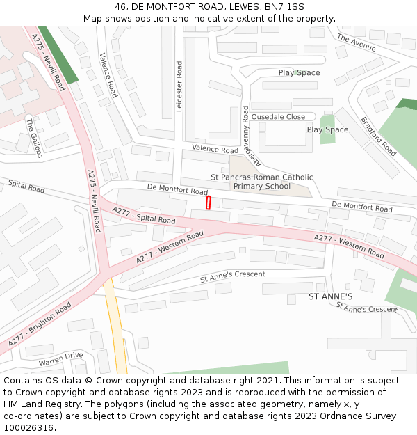 46, DE MONTFORT ROAD, LEWES, BN7 1SS: Location map and indicative extent of plot
