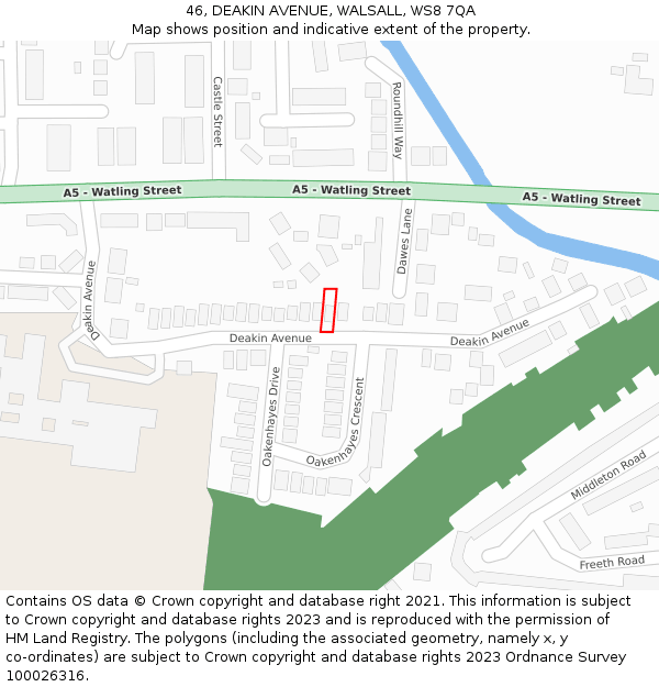 46, DEAKIN AVENUE, WALSALL, WS8 7QA: Location map and indicative extent of plot