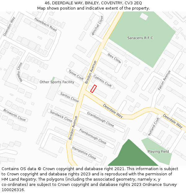 46, DEERDALE WAY, BINLEY, COVENTRY, CV3 2EQ: Location map and indicative extent of plot