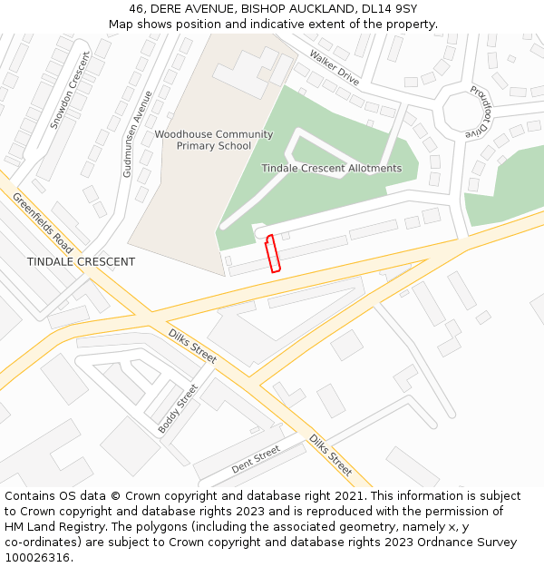 46, DERE AVENUE, BISHOP AUCKLAND, DL14 9SY: Location map and indicative extent of plot
