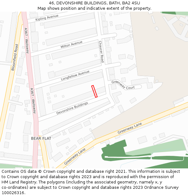 46, DEVONSHIRE BUILDINGS, BATH, BA2 4SU: Location map and indicative extent of plot