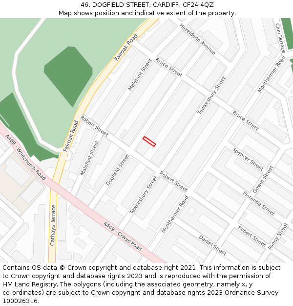 46, DOGFIELD STREET, CARDIFF, CF24 4QZ: Location map and indicative extent of plot