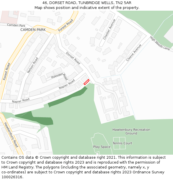 46, DORSET ROAD, TUNBRIDGE WELLS, TN2 5AR: Location map and indicative extent of plot