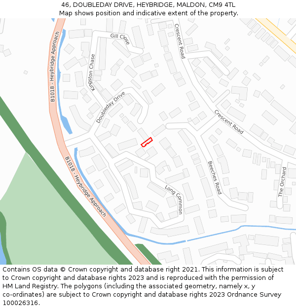 46, DOUBLEDAY DRIVE, HEYBRIDGE, MALDON, CM9 4TL: Location map and indicative extent of plot