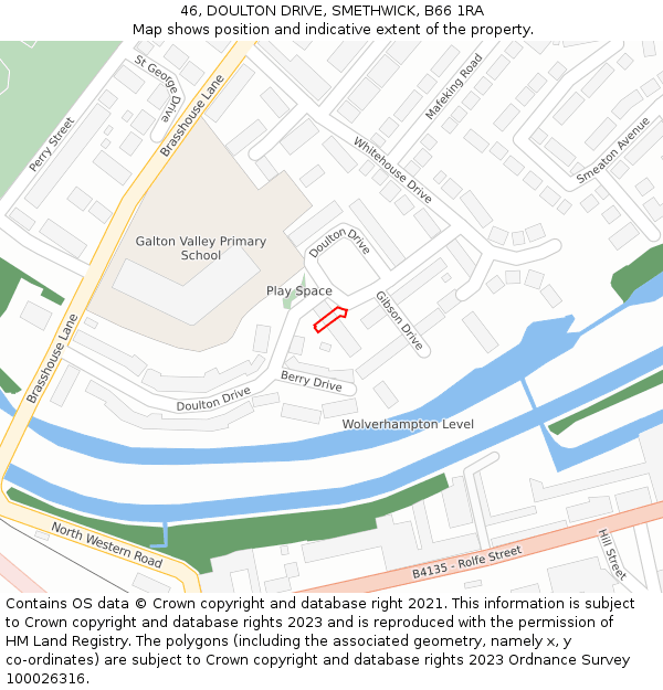 46, DOULTON DRIVE, SMETHWICK, B66 1RA: Location map and indicative extent of plot