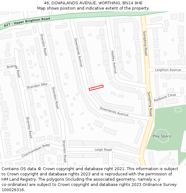 46, DOWNLANDS AVENUE, WORTHING, BN14 9HE: Location map and indicative extent of plot
