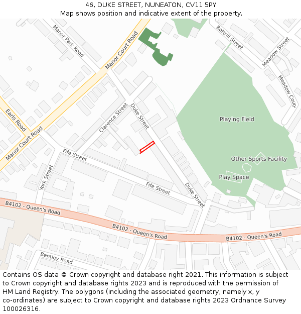 46, DUKE STREET, NUNEATON, CV11 5PY: Location map and indicative extent of plot
