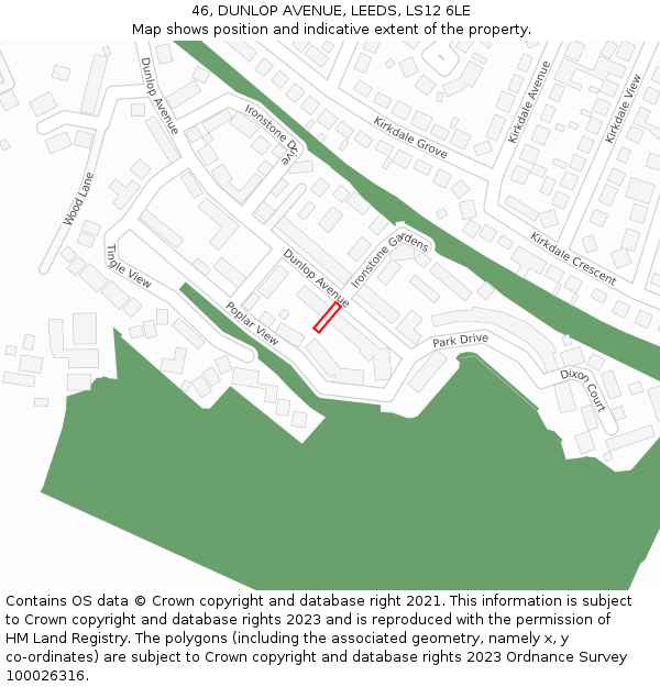 46, DUNLOP AVENUE, LEEDS, LS12 6LE: Location map and indicative extent of plot