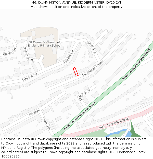 46, DUNNINGTON AVENUE, KIDDERMINSTER, DY10 2YT: Location map and indicative extent of plot