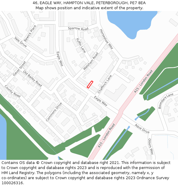 46, EAGLE WAY, HAMPTON VALE, PETERBOROUGH, PE7 8EA: Location map and indicative extent of plot