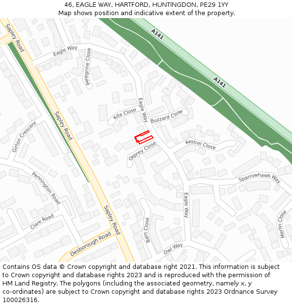 46, EAGLE WAY, HARTFORD, HUNTINGDON, PE29 1YY: Location map and indicative extent of plot