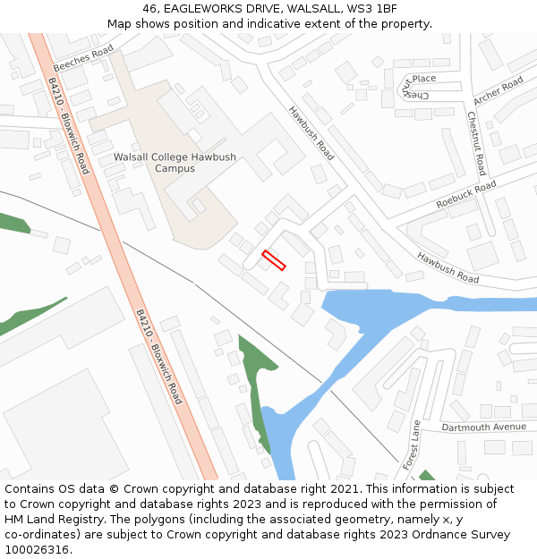 46, EAGLEWORKS DRIVE, WALSALL, WS3 1BF: Location map and indicative extent of plot