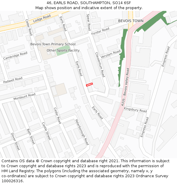 46, EARLS ROAD, SOUTHAMPTON, SO14 6SF: Location map and indicative extent of plot